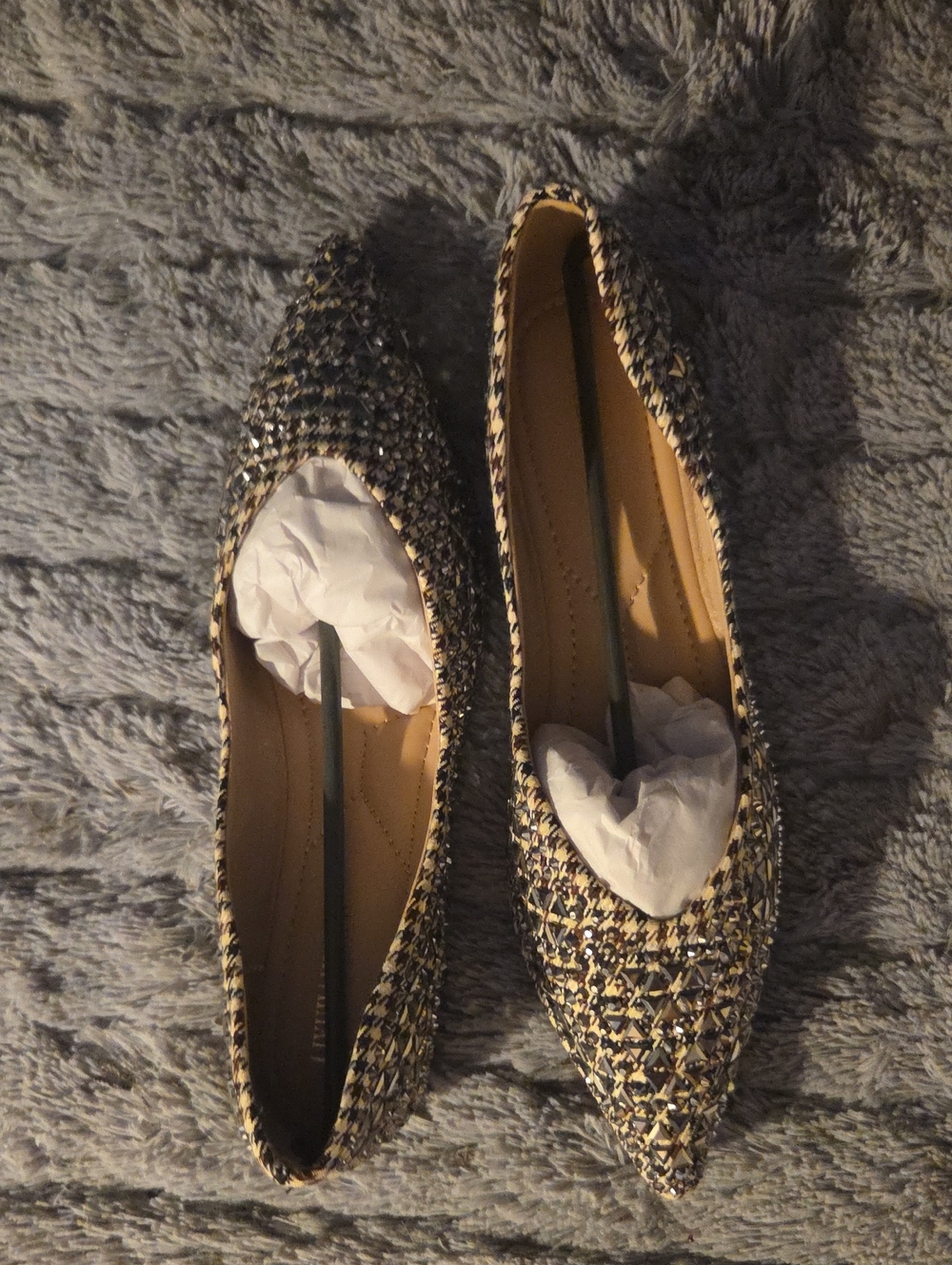 Woven Pointed Toe Ballet Flats in Black and Tan